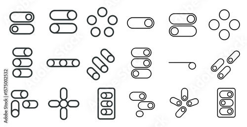 Collection of icons that are all white and have a simple design. They are all related to the concept of switches and buttons