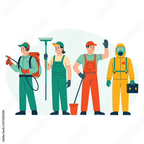 Diverse team of workers in protective gear and work uniforms