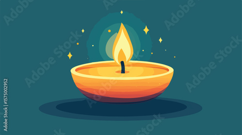 Burning Scented Candle Flat Vector Illustration