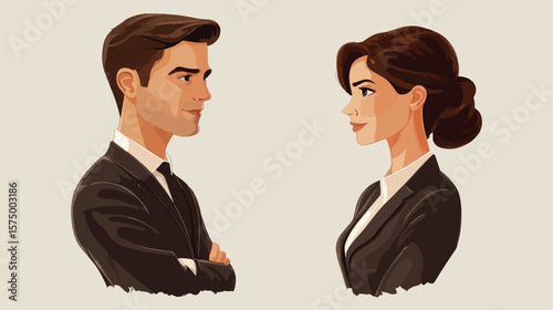 Professional Business Couple Talking Avatars Characters Flat Image