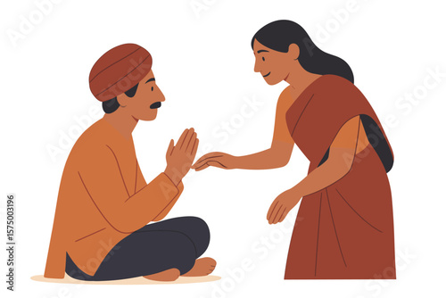 Traditional indian greeting between man and woman in flat design