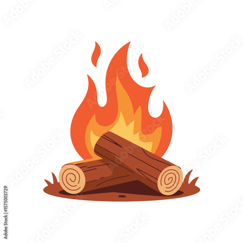 Stylized illustration of a campfire with burning logs and flames