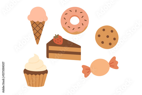 Flat design dessert collection with ice cream, donut, and more