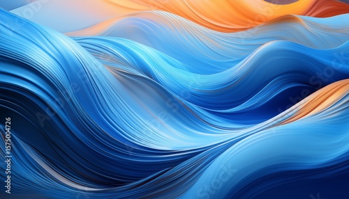 captivating abstract composition featuring flowing blue waves with subtle hints of orange