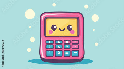 Cute Kawaii Math Calculator Character in Flat Vector Illustration