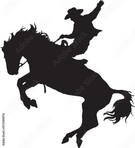 Cowboy on a Bucking Bronc Rodeo Horse Rider Silhouette Vector Illustration on Transparent Background