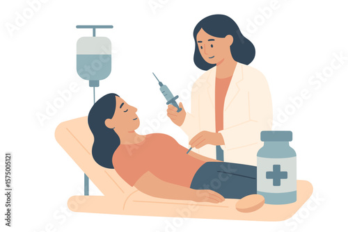 Healthcare professional administering injection to relaxed patient in medical office