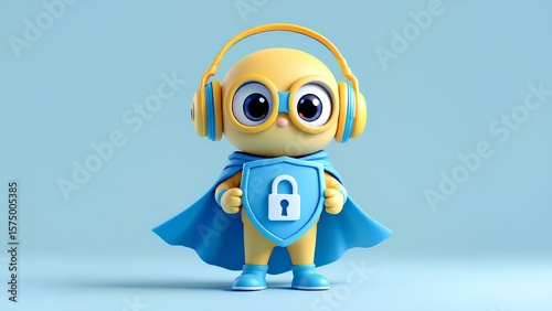 Cute Boy Superhero Mascot for Children's Internet Safety and Parental Controls
