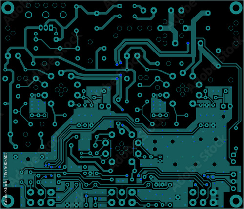 Tracing conductors of printed circuit board
of electronic device. Vector engineering 
drawing of pcb design. Electric background.
Computer technic cad project.