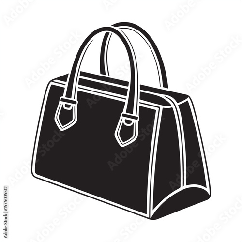 Black handbag with white trim and handles vector