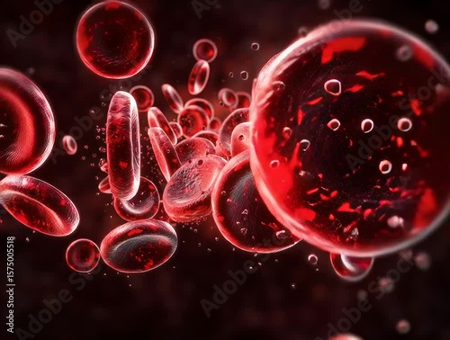 Red blood cell, and erythrocyte, in a blood vessel. Iron in hemoglobin. 3D-Illustration
