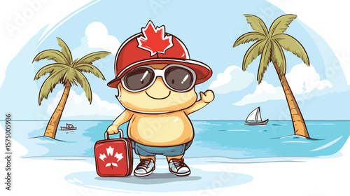 Canadian Dollar Mascot Vacation Flat Vector Illustration