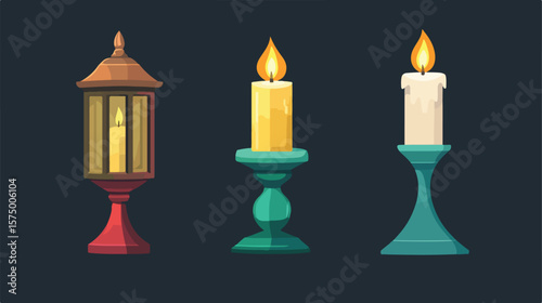 Elegant Candle Light Lamp Flat Vector Illustration