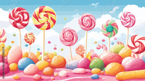 Colorful Candy Land with Lollipops and Caramels Vector Illustration