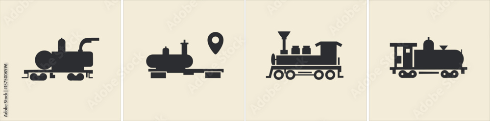 Naklejka premium Illustration of silhouette train icon collection