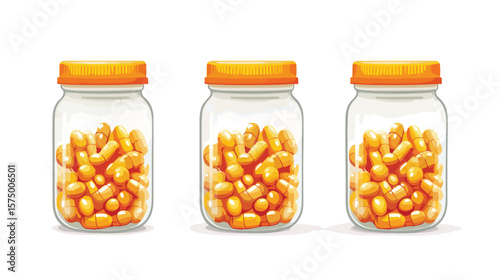 Professional Pharmacy Flat Vector Illustration with Capsules in Pot