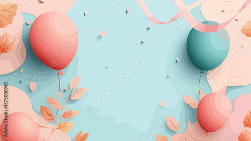 Elegant Card Decoration with Balloons, Design, and Ribbon