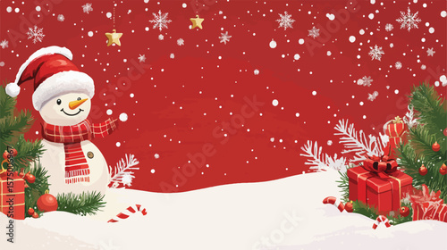 Festive Merry Christmas New Year Red Banner Graphic