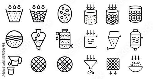 Series of black and white icons depicting various food preparation processes. The icons include a bowl, a cup, a spoon, a knife, a fork, a plate, a bowl, a cup, a spoon, a knife, a fork