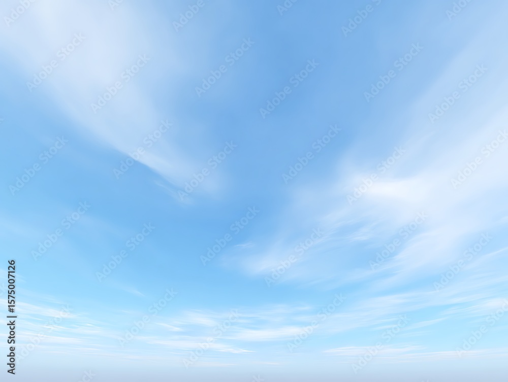 Fototapeta premium Clear blue sky with soft wispy cirrus clouds, ultra-wide view.