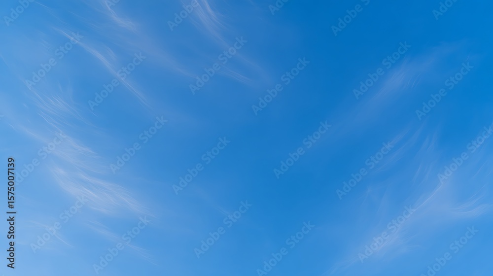 Obraz premium Bottom view straight up at vast deep blue sky with thin wispy cirrus clouds