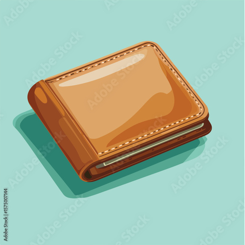 Elegant Brown Leather Wallet Flat Vector Illustration