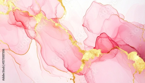 Elegant pink and gold watercolor background with abstract flowing shapes