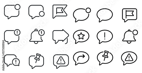 Set of icons for a messaging app. The icons include a bell, a star, a question mark, and a flag