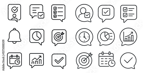 Set of icons for a calendar app. The icons include a bell, a clock, a calendar, a check mark, and a person