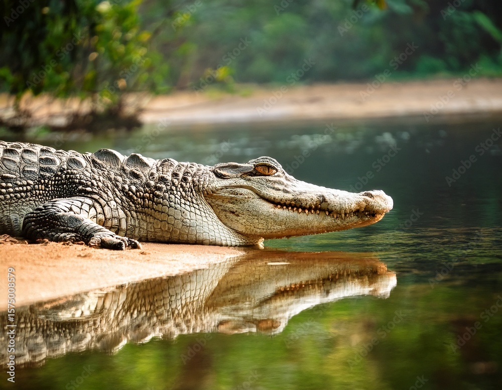 Obraz premium crocodile resting on the river bank in river