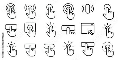Set of icons for a computer mouse, including a click, a double click, and a right click