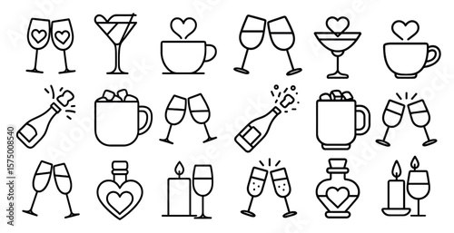 Collection of various drink glasses and cups, including wine glasses, martini glasses, and champagne flutes