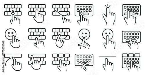 Set of icons for a keyboard with a smiley face and a thumbs up. The icons are arranged in a grid, with each one representing a different key on the keyboard. Scene is positive and cheerful