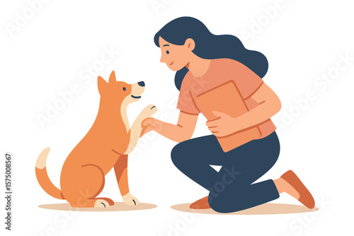 Woman and dog enjoying a warm bond with handshake gesture