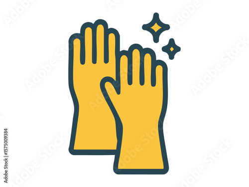 Yellow rubber gloves with cleaning sparkles icon isolated on white background, graphic illustration. concept of cleaning, hygiene, household chores, cleanliness, sanitation