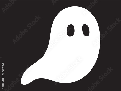 Black silhouette of ghost icon isolated on black background, spooky graphic illustration. concept of halloween, phantom, haunting, spirit, scary design element, mystic