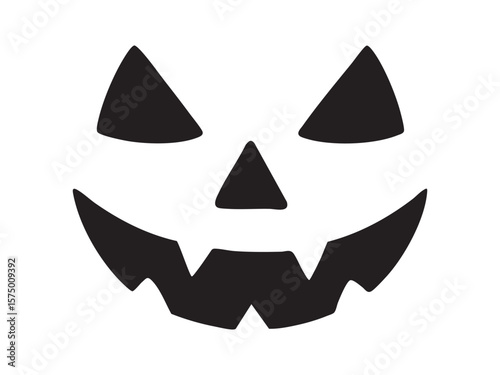Black icon of jack-o-lantern face, isolated on white background, graphic illustration. concept of halloween, pumpkin carving, spooky, icon, logo, design element