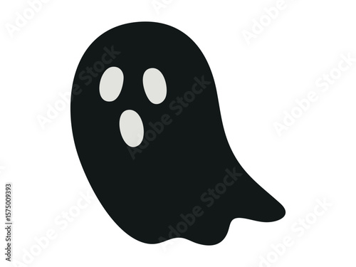 Black silhouette of ghost with three eyes isolated on white background, graphic illustration. concept of halloween, spooky spirit, horror icon, logo, design element