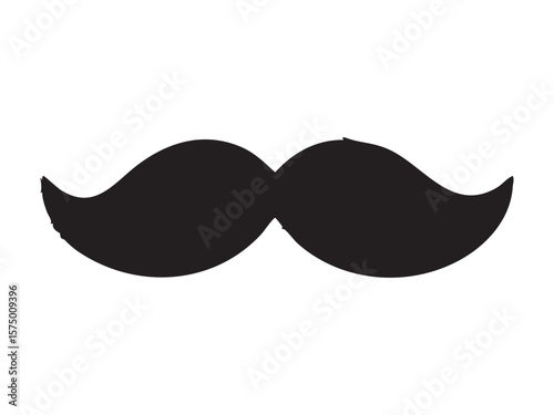 Bold black mustache silhouette, isolated on white background, graphic illustration. concept of icon, logo, barbershop symbol, mustache styling, grooming element
