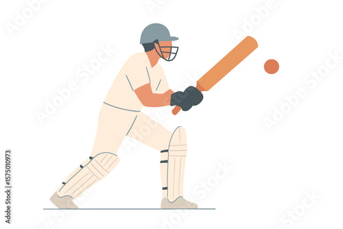 Flat design of cricket player batting in action pose