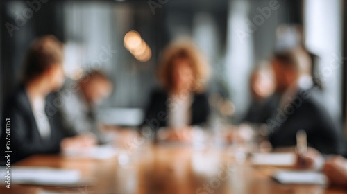 Blurred vision of business team in a meeting, soft focus professional environment collaboration, strategy.