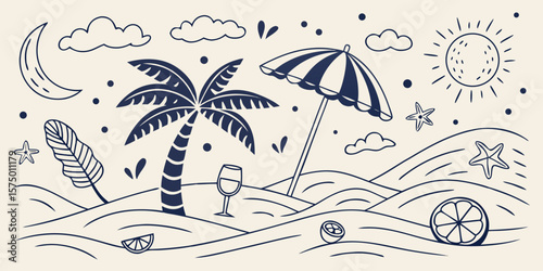 summer background with palm trees isolated on ofwhite background.