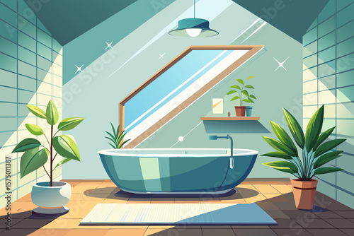 Serene Bathroom Design  Modern Relaxation Oasis with Plants and Natural Light
