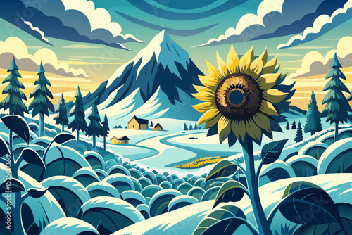 Winter Wonderland Sunflower A Serene Mountain Valley Scene