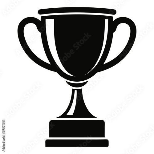 Classic black silhouette of a trophy cup with handles on a white background isolated on white background