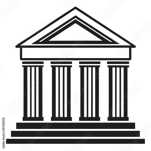 Classic greek building with columns and pediment silhouette isolated on white background