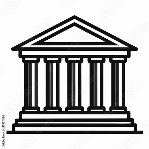 Classic greek temple building with columns and pediment silhouette isolated on white background