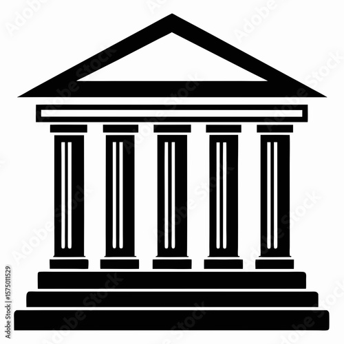 Classic greek temple facade with columns and pediment silhouette isolated on white background