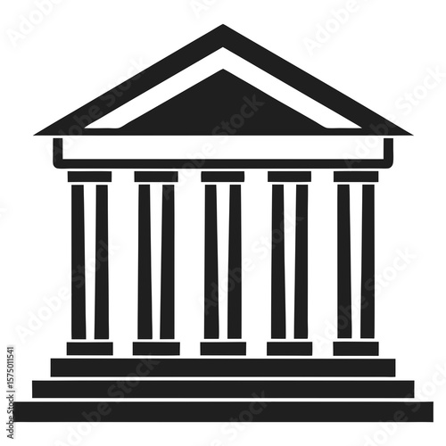 Classic greek temple facade with columns and pediment silhouette isolated on white background