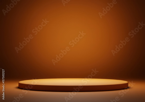 Minimalist warm orange circular stage podium with soft spotlight illumination on a gradient background